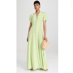 Caroline Constas Gingham Maxi Shirt Dress in Pistachio Gingham
